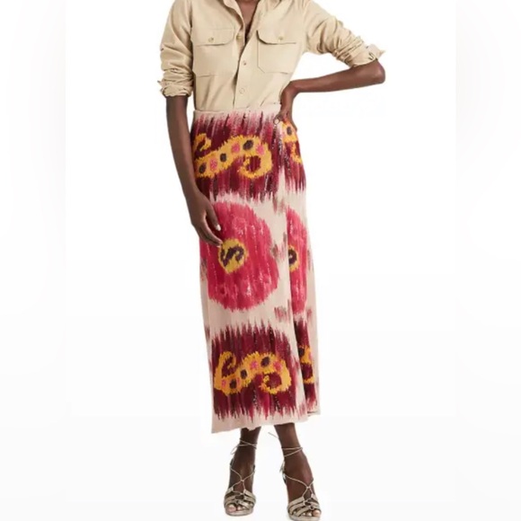 Purple Label Ralph Lauren Ikat Skirt Hand painted Paillette Linen Wrap Large - Picture 1 of 15